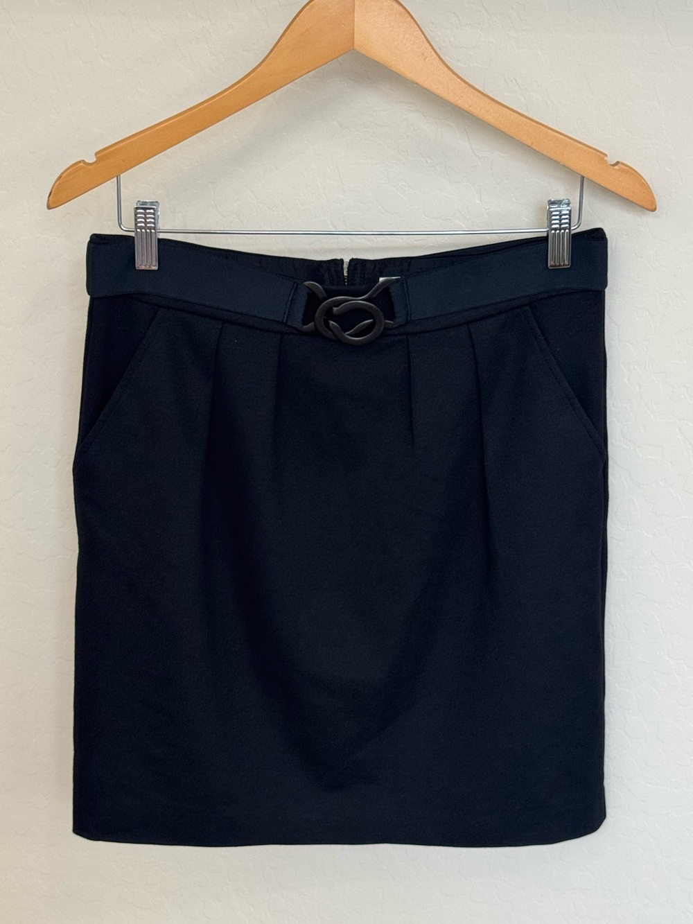 Trina Turk Black Belted Pleated Mini Skirt Pockets Size 8